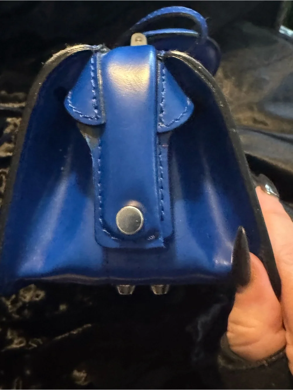 Pratesi Full Grain Leather Cobalt Top-Handle Satchel with Gold Clasp